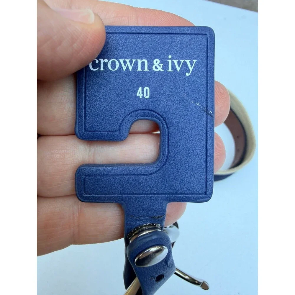 Crown & Ivy Men’s Belt Size 40 Navy Lighthouse Nautical Embroidered Leather NWT